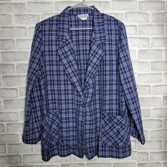 Vintage Jackets & Blazers - Vintage Blue Plaid Blazer